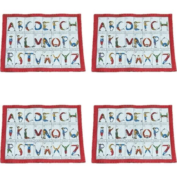 Vintage fabric, alphabet, yoga, placemats set of 4 - Picture 1 of 4